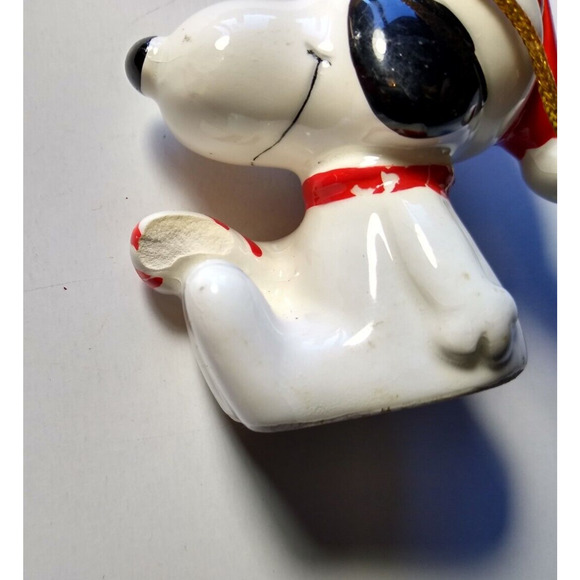 Snoopy Dog Christmas Ornament Peanuts 1977 Porcelain Figure Candy Cane w/ Box #4 - Picture 2 of 5